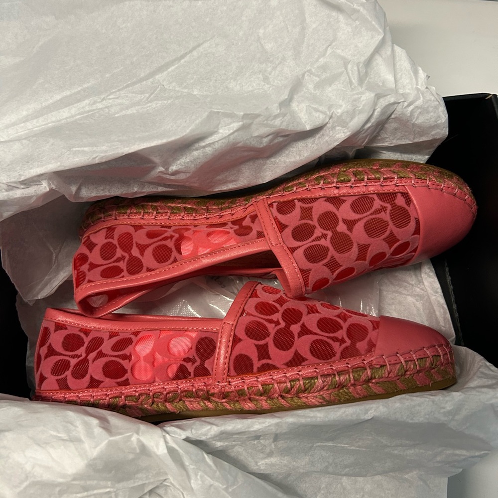 Coach Red Espadrille Slip-Ons with Lace Overlay - Picture 5 of 6